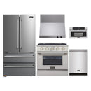 Kucht 5-Piece Appliance Package - 30-Inch Dual Fuel Range in Propane Gas, 36-Inch Refrigerator, Dishwasher, Wall Mount Range Hood, & Microwave Wall Oven in Stainless Steel