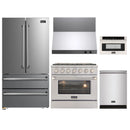 Kucht 5-Piece Appliance Package - 36-Inch Dual Fuel Range in Natural Gas, 36-Inch Refrigerator, Dishwasher, Wall Mount Range Hood & Microwave Drawer in Stainless Steel
