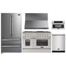 Kucht 5-Piece Appliance Package - 48-Inch Dual Fuel Range in Propane Gas, 36-Inch Refrigerator, Dishwasher, Wall Mount Range Hood, & Microwave Wall Oven in Stainless Steel