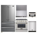 Kucht 5-Piece Appliance Package - 30-Inch Propane Gas Range with 4.2 Cu. Ft. Oven, 36-Inch Refrigerator, Dishwasher, Wall Mount Range Hood & Microwave Drawer in Stainless Steel