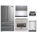 Kucht 5-Piece Appliance Package - 36-Inch Natural Gas Range with 5.2 Cu. Ft. Oven, 36-Inch Refrigerator, Dishwasher, Wall Mount Range Hood, & Microwave Wall Oven in Stainless Steel