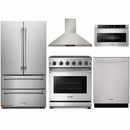 Thor Kitchen 5-Piece Appliance Package - 30-Inch Propane Gas Range, French Door Refrigerator, Wall Mount Hood, Dishwasher, and Microwave Drawer in Stainless Steel