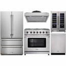 Thor Kitchen 5-Piece Appliance Package - 36-Inch Propane Gas Range, French Door Refrigerator, Under Cabinet Hood, Dishwasher, and Wine Cooler in Stainless Steel