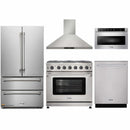Thor Kitchen 5-Piece Appliance Package - 36-Inch Propane Gas Range, French Door Refrigerator, Wall Mount Hood, Dishwasher, and Microwave Drawer in Stainless Steel