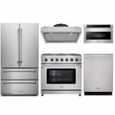 Thor Kitchen 5-Piece Appliance Package - 36-Inch Propane Gas Range, French Door Refrigerator, Under Cabinet Hood, Dishwasher, and Microwave Drawer in Stainless Steel