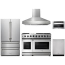 Thor Kitchen 5-Piece Appliance Package - 48-Inch Propane Gas Range, French Door Refrigerator, Pro Wall Mount Hood, Dishwasher, and Microwave Drawer in Stainless Steel