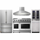 Thor Kitchen 5-Piece Appliance Package - 48-Inch Propane Gas Range, French Door Refrigerator, Pro Wall Mount Hood, Dishwasher, and Wine Cooler in Stainless Steel