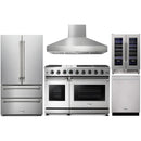 Thor Kitchen 5-Piece Appliance Package - 48-Inch Gas Range, French Door Refrigerator, Pro Wall Mount Hood, Dishwasher, and Wine Cooler in Stainless Steel