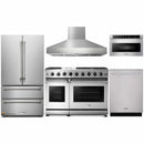 Thor Kitchen 5-Piece Appliance Package - 48-Inch Propane Gas Range, French Door Refrigerator, Pro Wall Mount Hood, Dishwasher, and Microwave Drawer in Stainless Steel