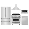 ZLINE 5-Piece Appliance Package - 30-Inch Legacy Dual Fuel Range, Wall Mount Range Hood, 36-Inch French Door Refrigerator, Dishwasher, and 30-Inch Microwave Drawer in Stainless Steel
