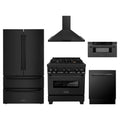 ZLINE 5-Piece Appliance Package - 30-Inch Legacy Dual Fuel Range, Wall Mount Range Hood, 36-Inch French Door Refrigerator, Dishwasher, and 30-Inch Microwave Drawer in Black Stainless Steel