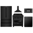 ZLINE 5-Piece Appliance Package - 30-Inch Legacy Dual Fuel Range, Wall Mount Range Hood, 36-Inch French Door Refrigerator, Dishwasher, and 30-Inch Microwave Drawer in Black Stainless Steel
