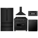 ZLINE 5-Piece Appliance Package - 36-Inch Legacy Dual Fuel Range, Wall Mount Range Hood, 36-Inch French Door Refrigerator, Dishwasher, and 30-Inch Microwave Drawer in Black Stainless Steel