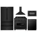 ZLINE 5-Piece Appliance Package - 36-Inch Legacy Dual Fuel Range, Wall Mount Range Hood, 36-Inch French Door Refrigerator, Dishwasher, and 30-Inch Microwave Drawer in Black Stainless Steel