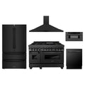 ZLINE 5-Piece Appliance Package - 48-Inch Legacy Dual Fuel Range, Wall Mount Range Hood, 36-Inch French Door Refrigerator, Dishwasher, and 30-Inch Microwave Drawer in Black Stainless Steel