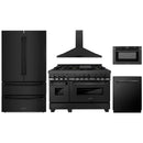 ZLINE 5-Piece Appliance Package - 48-Inch Legacy Dual Fuel Range, Wall Mount Range Hood, 36-Inch French Door Refrigerator, Dishwasher, and 30-Inch Microwave Drawer in Black Stainless Steel