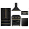 ZLINE 5-Piece Appliance Package - 30-Inch Legacy Dual Fuel Range, Wall Mount Range Hood, 36-Inch French Door Refrigerator, Dishwasher, and 30-Inch Microwave Drawer in Black Stainless Steel with Champagne Bronze Accents