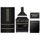 ZLINE 5-Piece Appliance Package - 30-Inch Legacy Dual Fuel Range, Wall Mount Range Hood, 36-Inch French Door Refrigerator, Dishwasher, and 30-Inch Microwave Drawer in Black Stainless Steel with Champagne Bronze Accents