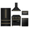 ZLINE 5-Piece Appliance Package - 30-Inch Legacy Dual Fuel Range, Wall Mount Range Hood, 36-Inch French Door Refrigerator, Dishwasher, and 24-Inch Microwave Drawer in Black Stainless Steel with Champagne Bronze Accents