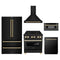 ZLINE 5-Piece Appliance Package - 30-Inch Legacy Dual Fuel Range, Wall Mount Range Hood, 36-Inch French Door Refrigerator, Dishwasher, and 30-Inch Microwave Drawer in Black Stainless Steel with Gold Accents