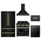ZLINE 5-Piece Appliance Package - 30-Inch Legacy Dual Fuel Range, Wall Mount Range Hood, 36-Inch French Door Refrigerator, Dishwasher, and 24-Inch Microwave Drawer in Black Stainless Steel with Gold Accents