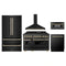 ZLINE 5-Piece Appliance Package - 48-Inch Legacy Dual Fuel Range, Wall Mount Range Hood, 36-Inch French Door Refrigerator, Dishwasher, and 30-Inch Microwave Drawer in Black Stainless Steel with Gold Accents