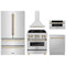 ZLINE 5-Piece Appliance Package - 30-Inch Legacy Autograph Dual Fuel Range, Wall Mount Range Hood, 36-Inch French Door Refrigerator, Dishwasher, and 30-Inch Microwave Drawer in Stainless Steel with Champagne Bronze Accents