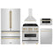 ZLINE 5-Piece Appliance Package - 30-Inch Legacy Autograph Dual Fuel Range, Wall Mount Range Hood, 36-Inch French Door Refrigerator, Dishwasher, and 30-Inch Microwave Drawer in Stainless Steel with Gold Accents