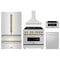 ZLINE 5-Piece Appliance Package - 36-Inch Legacy Autograph Dual Fuel Range, Wall Mount Range Hood, 36-Inch French Door Refrigerator, Dishwasher, and 30-Inch Microwave Drawer in Stainless Steel with Gold Accents