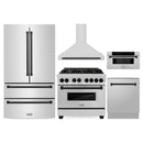 ZLINE 5-Piece Appliance Package - 36-Inch Legacy Autograph Dual Fuel Range, Wall Mount Range Hood, 36-Inch French Door Refrigerator, Dishwasher, and 30-Inch Microwave Drawer in Stainless Steel with Matte Black Accents