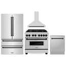 ZLINE 5-Piece Appliance Package - 36-Inch Legacy Autograph Dual Fuel Range, Wall Mount Range Hood, 36-Inch French Door Refrigerator, Dishwasher, and 30-Inch Microwave Drawer in Stainless Steel with Matte Black Accents