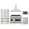 ZLINE 5-Piece Appliance Package - 48-Inch Legacy Autograph Dual Fuel Range, Wall Mount Range Hood, 36-Inch French Door Refrigerator, Dishwasher, and 30-Inch Microwave Drawer in Stainless Steel with Champagne Bronze Accents