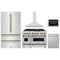 ZLINE 5-Piece Appliance Package - 48-Inch Legacy Autograph Dual Fuel Range, Wall Mount Range Hood, 36-Inch French Door Refrigerator, Dishwasher, and 30-Inch Microwave Drawer in Stainless Steel with Champagne Bronze Accents