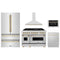 ZLINE 5-Piece Appliance Package - 48-Inch Legacy Autograph Dual Fuel Range, Wall Mount Range Hood, 36-Inch French Door Refrigerator, Dishwasher, and 30-Inch Microwave Drawer in Stainless Steel with Gold Accents
