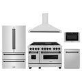 ZLINE 5-Piece Appliance Package - 48-Inch Legacy Autograph Dual Fuel Range, Wall Mount Range Hood, 36-Inch French Door Refrigerator, Dishwasher, and 24-Inch Microwave Drawer in Stainless Steel with Matte Black Accents
