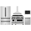 ZLINE 5-Piece Appliance Package - 48-Inch Legacy Autograph Dual Fuel Range, Wall Mount Range Hood, 36-Inch French Door Refrigerator, Dishwasher, and 30-Inch Microwave Drawer in Stainless Steel with Matte Black Accents