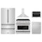 ZLINE 5-Piece Appliance Package - 36-Inch Paramount Dual Fuel Range, Wall Mount Range Hood, 36-Inch French Door Refrigerator, Dishwasher, and 30-Inch Microwave Drawer in Stainless Steel