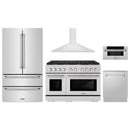 ZLINE 5-Piece Appliance Package - 48-Inch Paramount Dual Fuel Range, Wall Mount Range Hood, 36-Inch French Door Refrigerator, Dishwasher, and 30-Inch Microwave Drawer in Stainless Steel