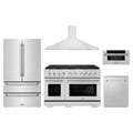 ZLINE 5-Piece Appliance Package - 48-Inch Paramount Dual Fuel Range, Wall Mount Range Hood, 36-Inch French Door Refrigerator, Dishwasher, and 30-Inch Microwave Drawer in Stainless Steel