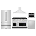 ZLINE 5-Piece Appliance Package - 48-Inch Paramount Dual Fuel Range, Wall Mount Range Hood, 36-Inch French Door Refrigerator, Dishwasher, and 24-Inch Microwave Drawer in Stainless Steel