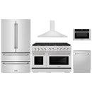 ZLINE 5-Piece Appliance Package - 48-Inch Paramount Dual Fuel Range, Wall Mount Range Hood, 36-Inch French Door Refrigerator, Dishwasher, and 30-Inch Microwave Drawer in Stainless Steel