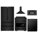 ZLINE 5-Piece Appliance Package - 30-Inch Paramount Dual Fuel Range, Wall Mount Range Hood, 36-Inch French Door Refrigerator, Dishwasher, and 30-Inch Microwave Drawer in Black Stainless Steel