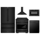 ZLINE 5-Piece Appliance Package - 30-Inch Paramount Dual Fuel Range, Wall Mount Range Hood, 36-Inch French Door Refrigerator, Dishwasher, and 30-Inch Microwave Drawer in Black Stainless Steel