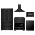 ZLINE 5-Piece Appliance Package - 30-Inch Paramount Dual Fuel Range, Wall Mount Range Hood, 36-Inch French Door Refrigerator, Dishwasher, and 24-Inch Microwave Drawer in Black Stainless Steel