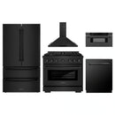 ZLINE 5-Piece Appliance Package - 36-Inch Paramount Dual Fuel Range, Wall Mount Range Hood, 36-Inch French Door Refrigerator, Dishwasher, and 30-Inch Microwave Drawer in Black Stainless Steel