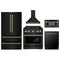 ZLINE 5-Piece Appliance Package - 30-Inch Paramount Dual Fuel Range, Wall Mount Range Hood, 36-Inch French Door Refrigerator, Dishwasher, and 30-Inch Microwave Drawer in Black Stainless Steel with Champagne Bronze Accents