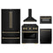 ZLINE 5-Piece Appliance Package - 36-Inch Paramount Dual Fuel Range, Wall Mount Range Hood, 36-Inch French Door Refrigerator, Dishwasher, and 30-Inch Microwave Drawer in Black Stainless Steel with Champagne Bronze Accents