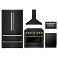 ZLINE 5-Piece Appliance Package - 36-Inch Paramount Dual Fuel Range, Wall Mount Range Hood, 36-Inch French Door Refrigerator, Dishwasher, and 24-Inch Microwave Drawer in Black Stainless Steel with Gold Accents