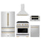 ZLINE 5-Piece Appliance Package - 30-Inch Paramount Dual Fuel Range, Wall Mount Range Hood, 36-Inch French Door Refrigerator, Dishwasher, and 30-Inch Microwave Drawer in Stainless Steel with Champagne Bronze Accents