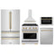 ZLINE 5-Piece Appliance Package - 30-Inch Paramount Dual Fuel Range, Wall Mount Range Hood, 36-Inch French Door Refrigerator, Dishwasher, and 30-Inch Microwave Drawer in Stainless Steel with Champagne Bronze Accents